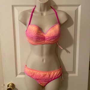 NWT  SEXY 🔥 Victoria’s Secret 32DD Bikini Small Bottoms, Orange Pink Ombré